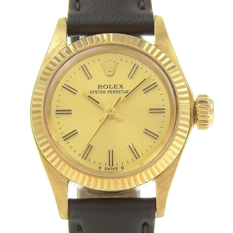 【日本直送】ロレックス ROLEX オイスターパーペチュアル 腕時計 cal.2030 6719 K18ゴールド 自動巻き ゴールド文字盤 レディース【中古】 - 女錶 - 貴金屬 金色