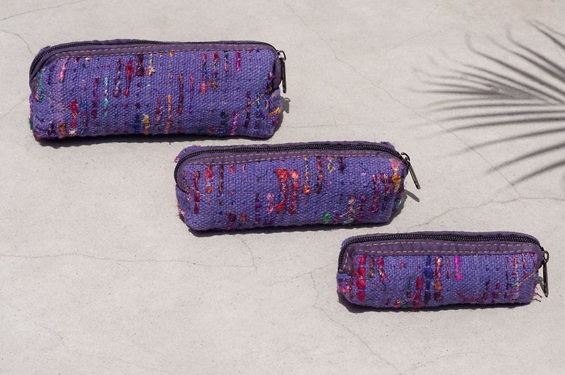Hand-woven pencil case/storage bag/pen case/cosmetic bag/tableware bag/tableware bag-sari line purple heart sweet potato - Pencil Cases - Cotton & Hemp Purple