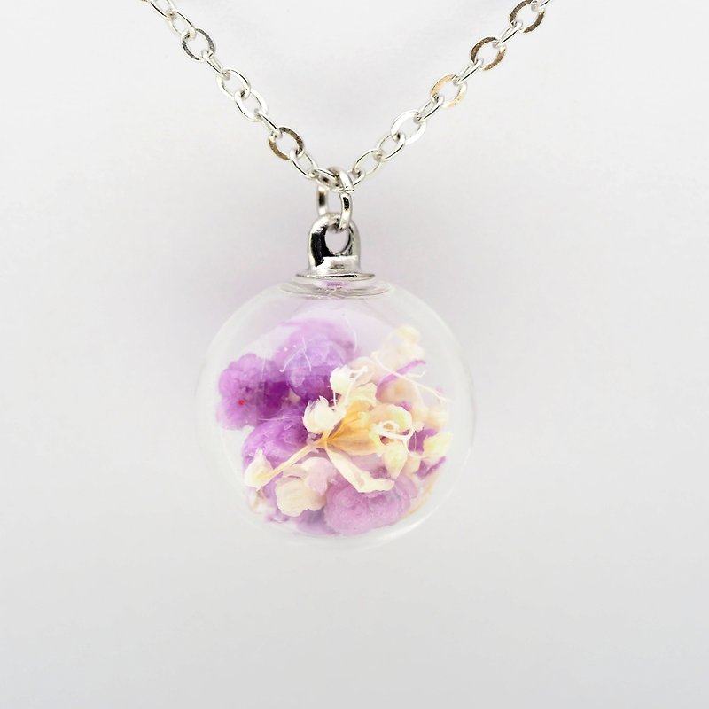 Handmade Dried Flower Necklace - Glass Globe Necklace 1.4cm - สร้อยติดคอ - แก้ว ขาว