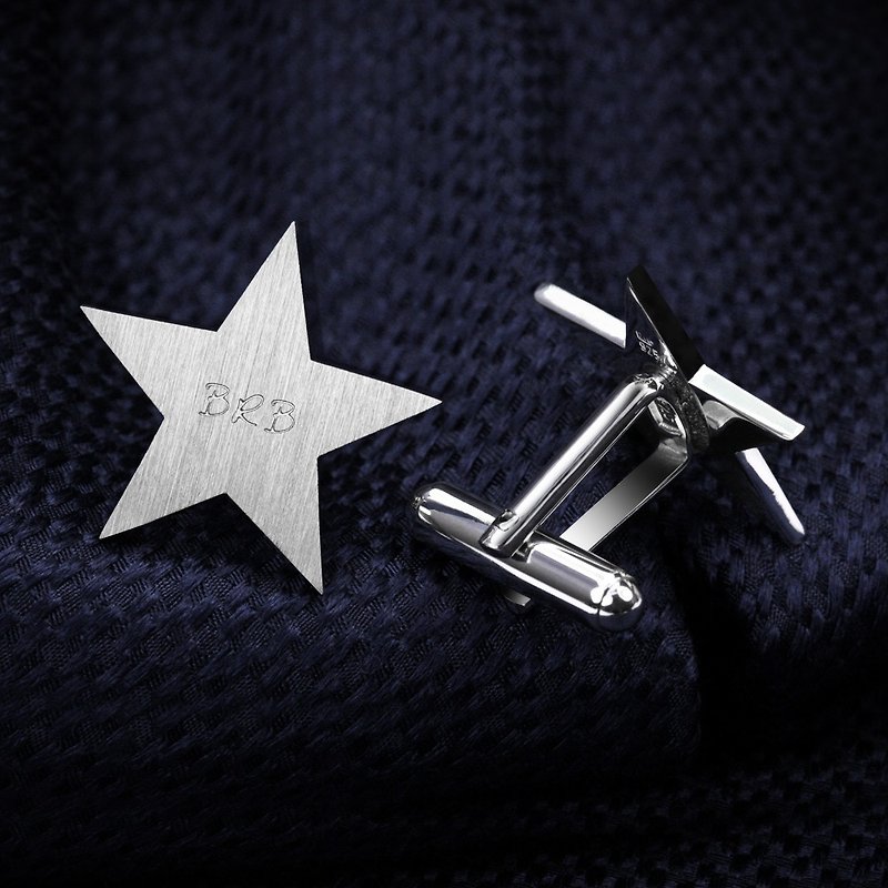 Star Cufflinks Personalized, 925 silver Cufflinks Engraved with date, initials - กระดุมข้อมือ - เงินแท้ สีเงิน