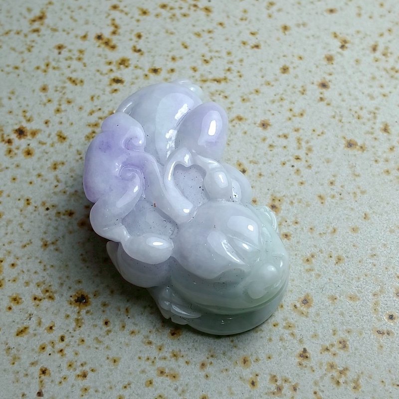J0107天然翡翠A貨 . 細糯紫羅蘭春帶彩紫貔貅.招財健康.擺件. - 擺飾/家飾品 - 玉石 