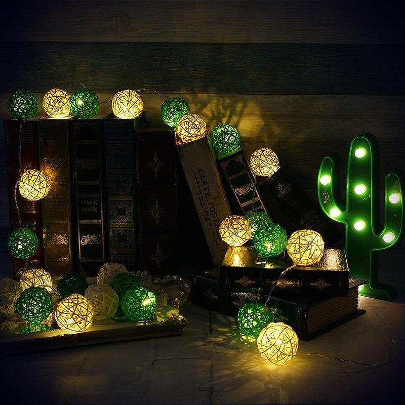 創意燈飾 籐球燈串 電池款 青青草原 長度2M LED氣氛燈 聖誕節 - 燈具/燈飾 - 竹 綠色