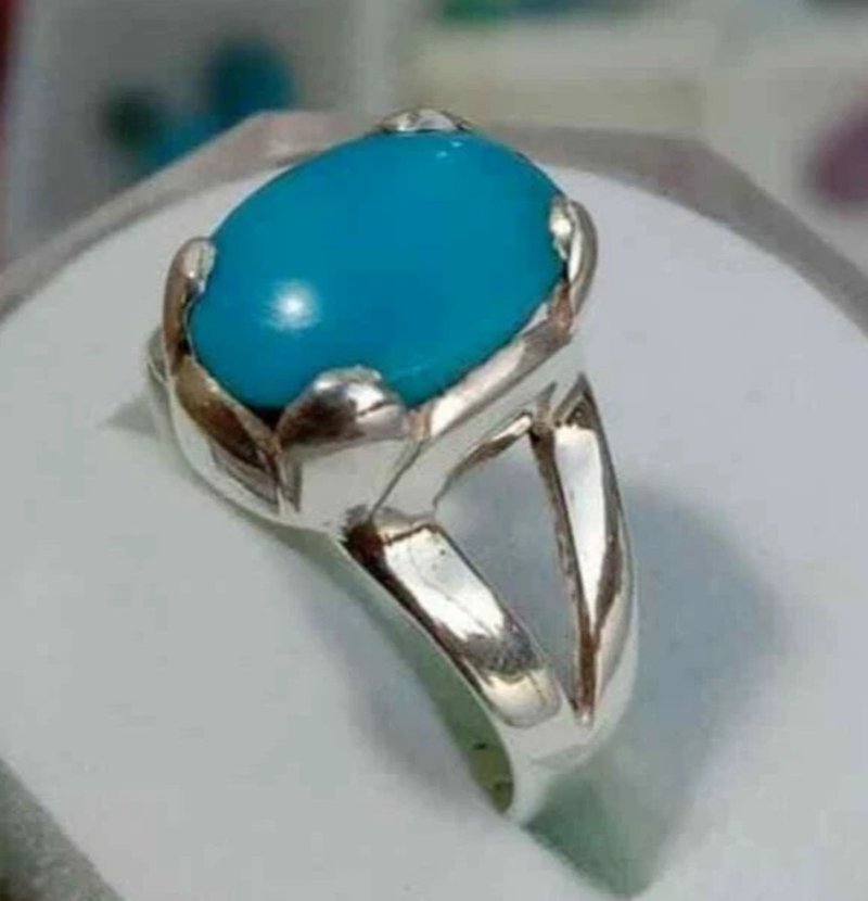 Mens Feroza Rings Natural Turquoise Nishapuri Feroza Rings Handmade Blue Unisex - 戒指 - 寶石 藍色