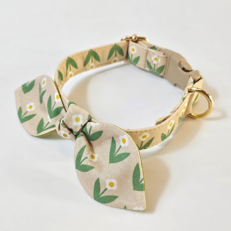 Dodo Flower Beige | Patterned Fabric Dog Collar - 項圈/牽繩 - 棉．麻 白色