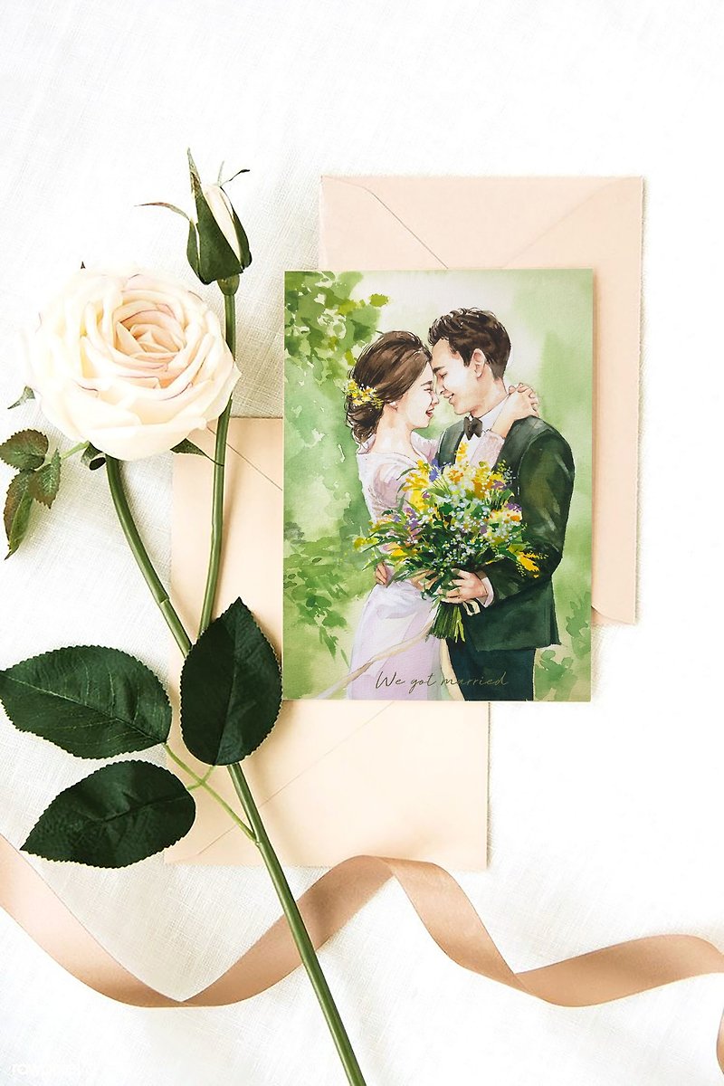 Watercolor Portrait Invitation - Wedding Invitations - Other Materials Green