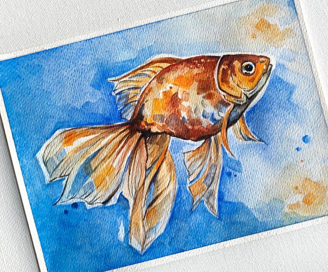 金魚 絵 小魚 手描き 原画 水彩画 アートワーク うお座 - ショップ 