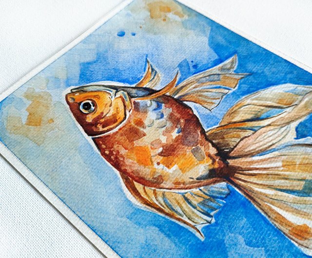 金魚 絵 小魚 手描き 原画 水彩画 アートワーク うお座 - ショップ 