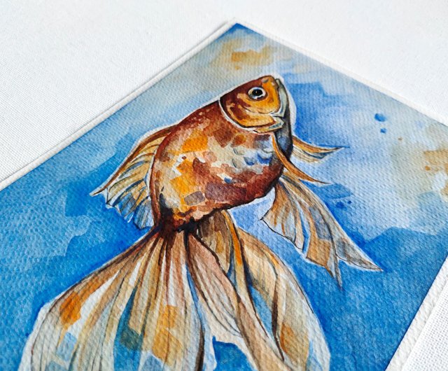 金魚 絵 小魚 手描き 原画 水彩画 アートワーク うお座 - ショップ 