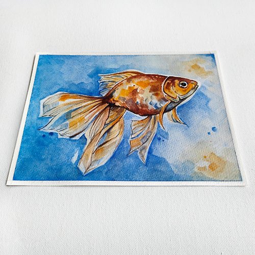 Goldfish painting small fish hand painted original art watercolor artwork  Pisces