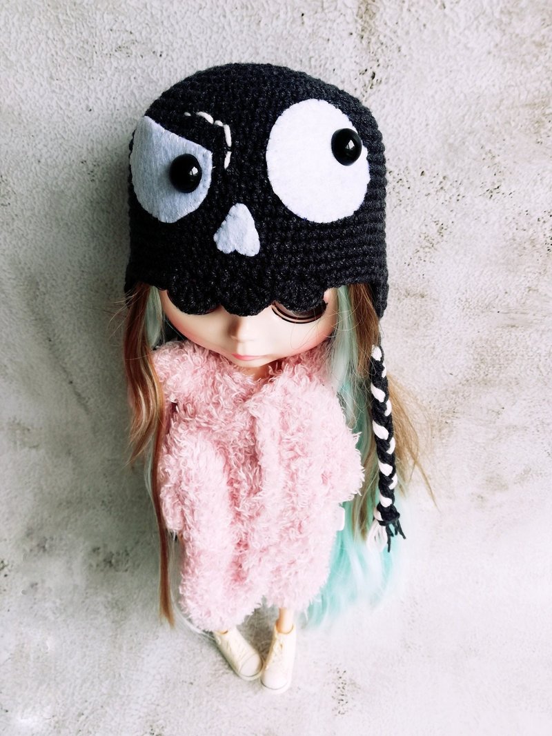 Blythe hat crochet black Skeleton - 公仔/玩偶 - 棉．麻 黑色