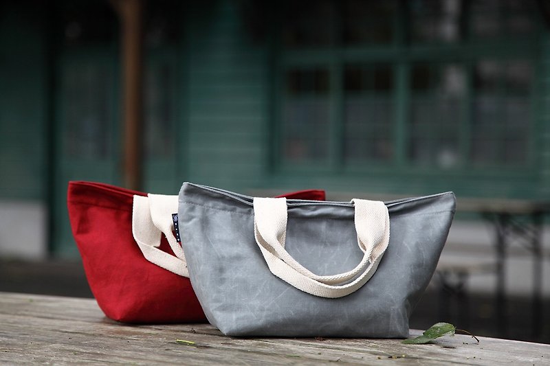 禮物 H.A.N.D 復古 簡約 輕巧 帆布拓特包 野餐袋 手提包 - 灰色 - 手提包/手提袋 - 棉．麻 灰色