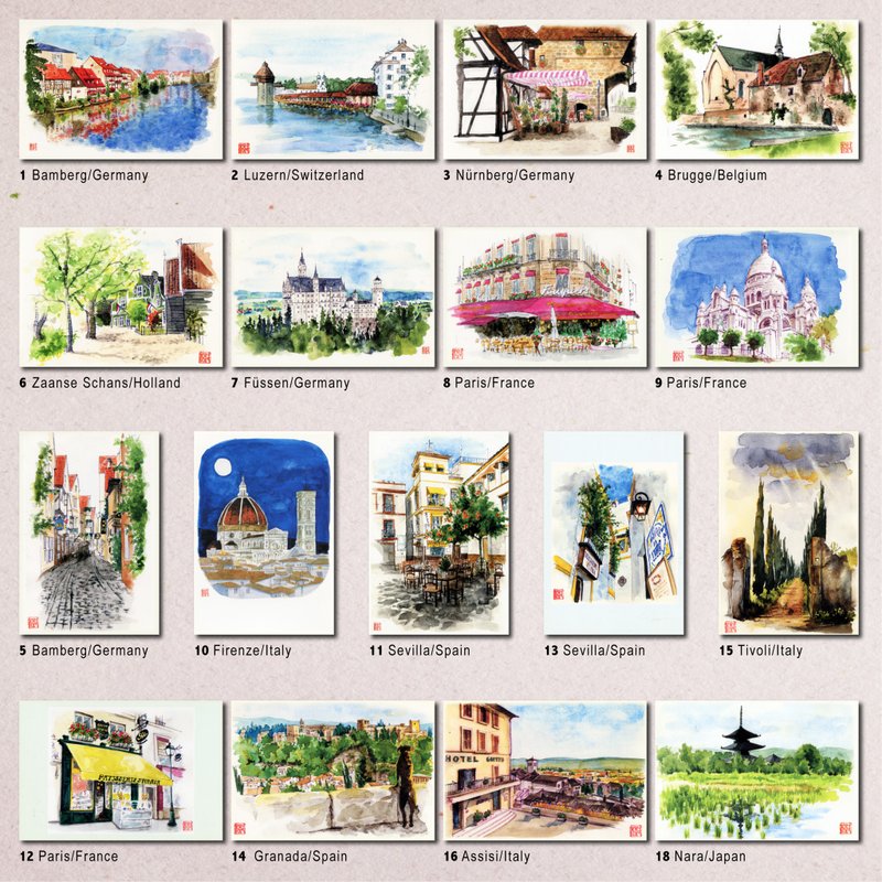 | 20 cards to choose from | Watercolor postcards - การ์ด/โปสการ์ด - กระดาษ 