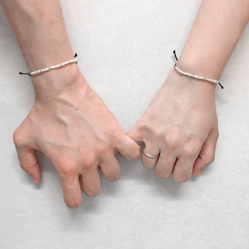 自訂情侶黑色手繩  純銀手鍊 情侶手鍊 摩斯密碼手鍊 (套裝) - 手鍊/手環 - 純銀 銀色