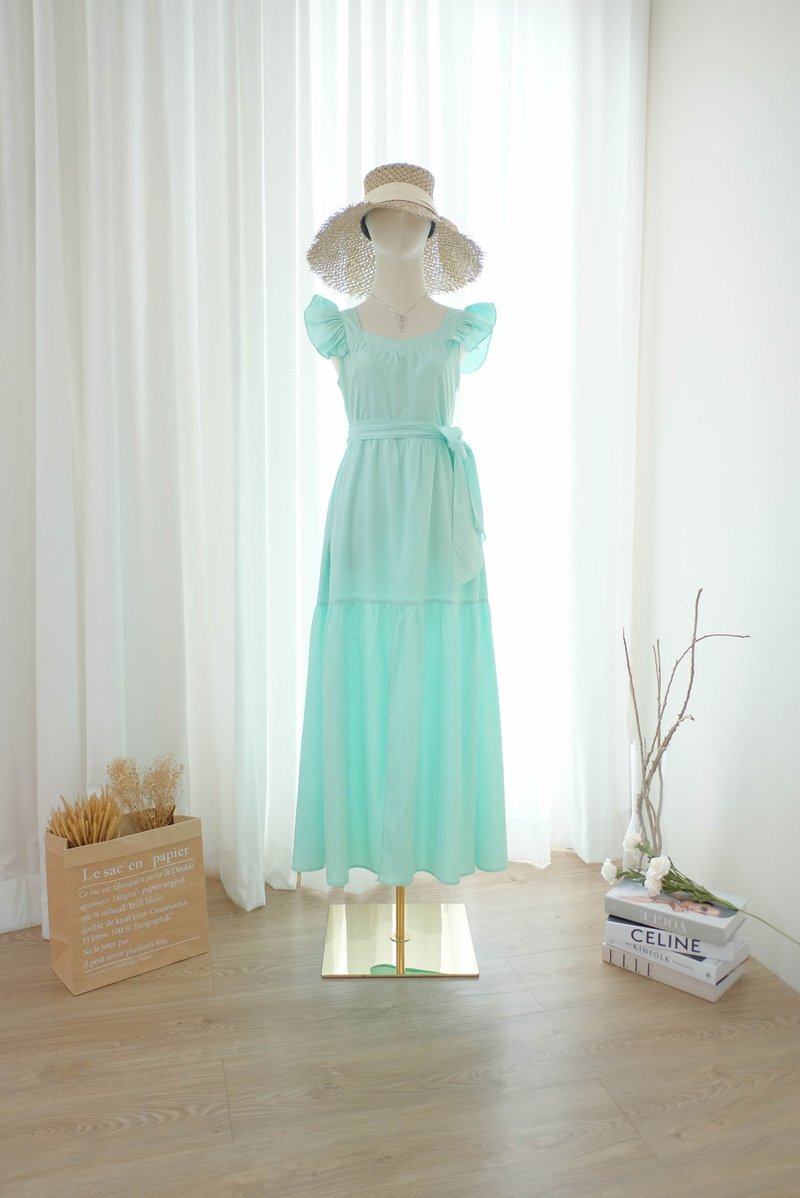 Mint green vintage summer dress Party bridesmaid maxi dress - 洋裝/連身裙 - 聚酯纖維 綠色