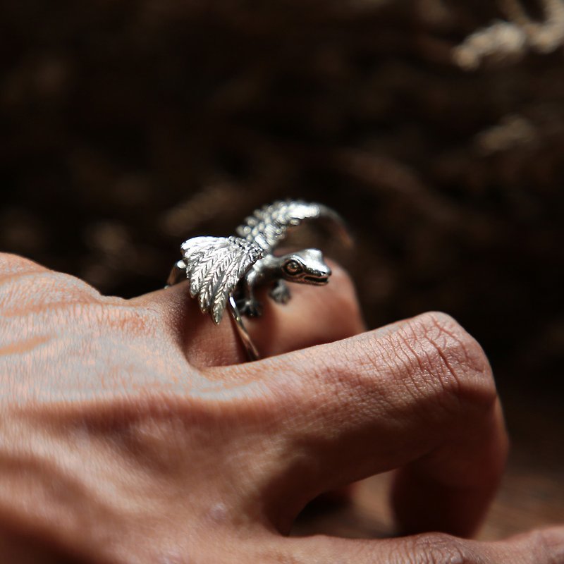 gecko Angel Wings ring unisex sterling silver viking fantasy pagan biker skull - General Rings - Other Metals Silver