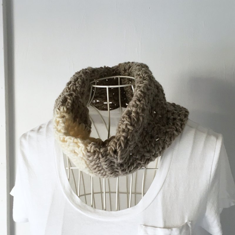 Unisex Snood / Neck Warmer "White and Brown" - Men's Sweaters - Wool Brown