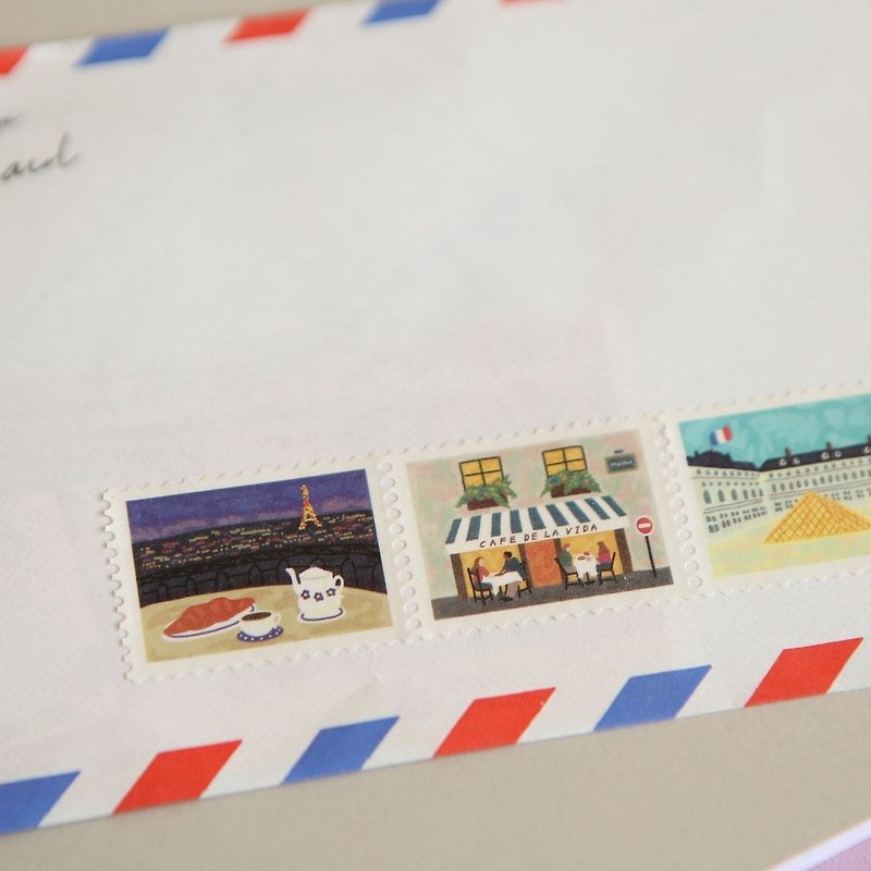 郵票造型紙膠帶(單捲)-20 巴黎,E2D13110 - 紙膠帶 - 紙 多色
