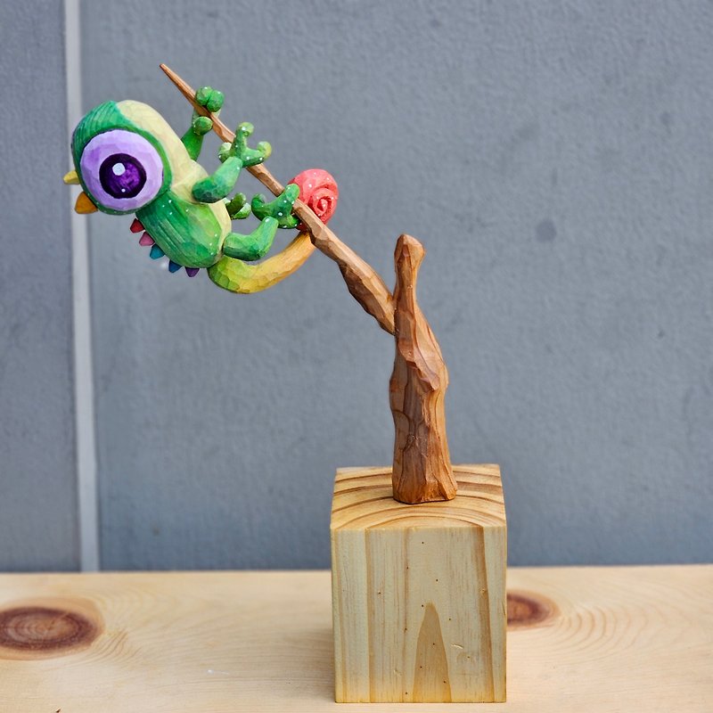 Chameleon (wooden sculpture) - Stuffed Dolls & Figurines - Wood 