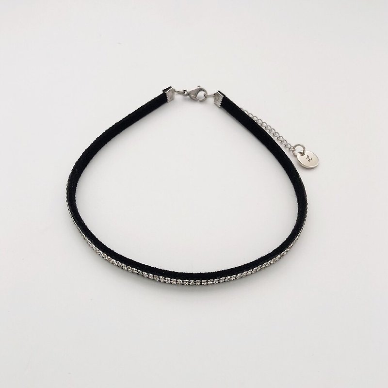 Double-layer diamond-tipped fine version necklace - สร้อยคอ - หนังเทียม สีดำ
