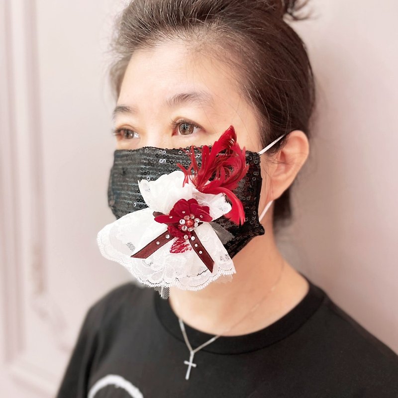 【Good for Epidemic Prevention】Fashionable three-dimensional mask cover with three-dimensional mesh small tutu skirt - หน้ากาก - ผ้าฝ้าย/ผ้าลินิน สีแดง