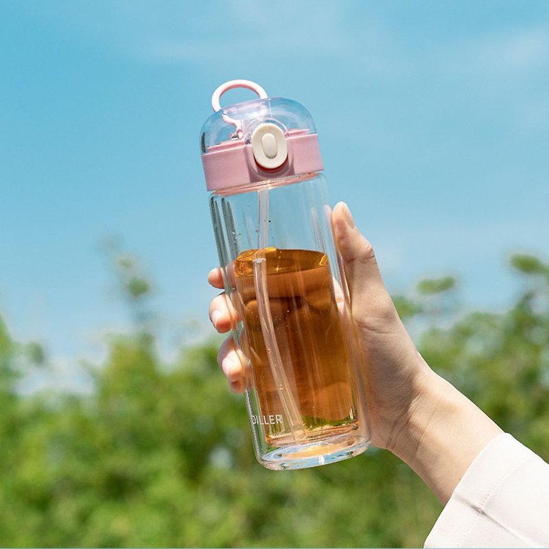 【Diller】388MLH535 仲夏流華雙層玻璃杯 300mL 粉紅 - 水壺/水瓶 - 其他材質 多色