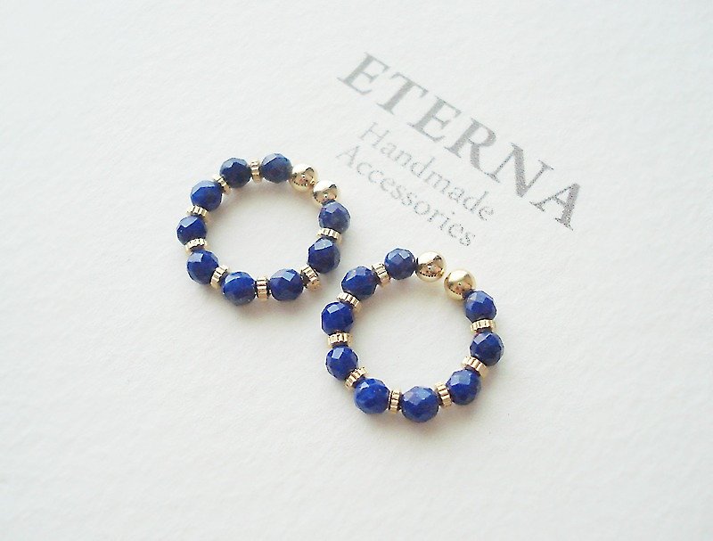 Lapis Lazuli and metal beads, tiny hoop earrings - ต่างหู - หิน สีน้ำเงิน