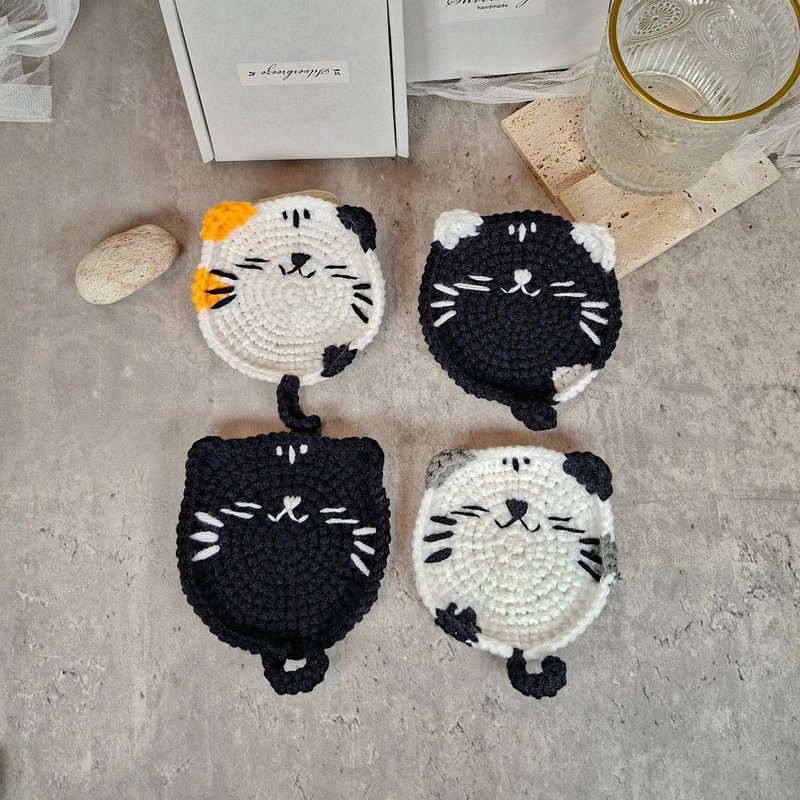 Coasters Cat Coasters Crochet Coasters Valentine's Day Gift Couple Coasters Birthday Gift - Coasters - Cotton & Hemp Brown