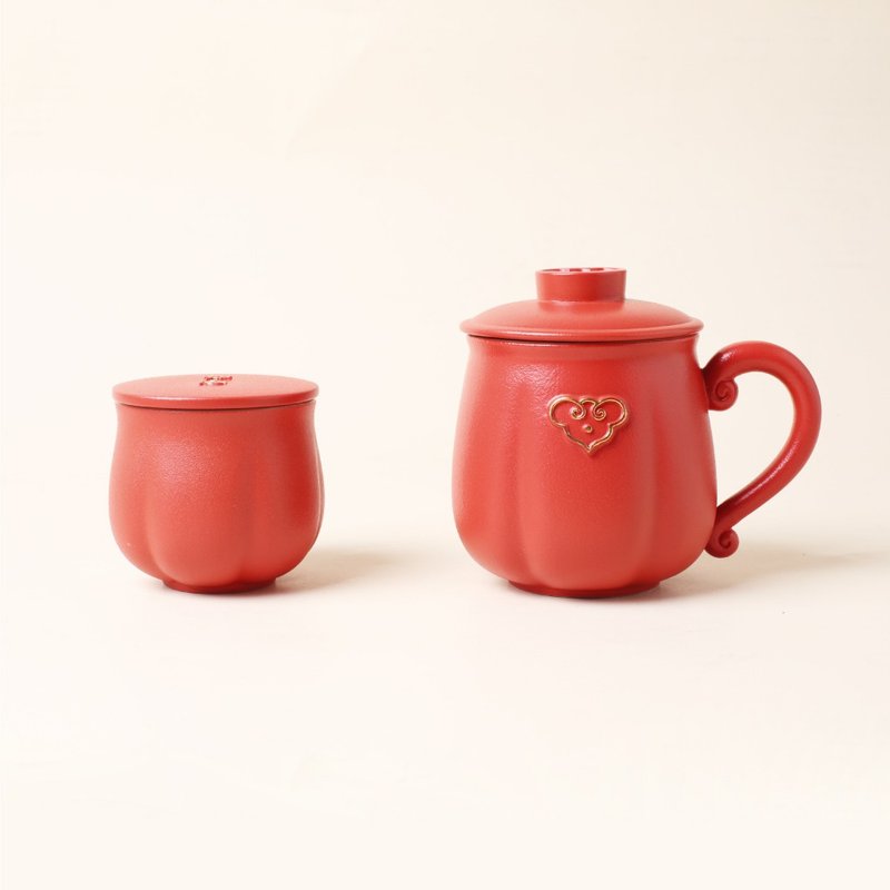 【Lubao LOHAS】Ruyi double gift box lid cup and tea canister gift box double utensils double good luck - Teapots & Teacups - Pottery Red