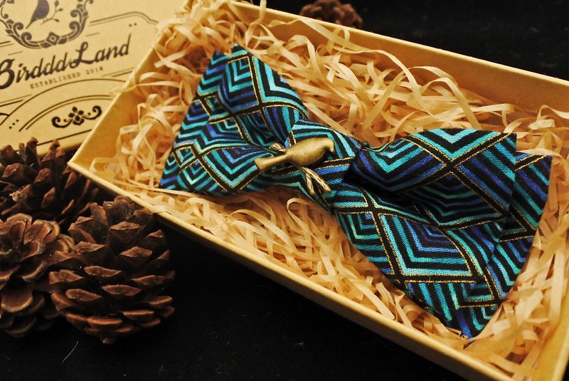 Original handmade bow tie Japanese retro style US imported bronzing fabric Swing Dance - Bow Ties & Ascots - Cotton & Hemp Blue