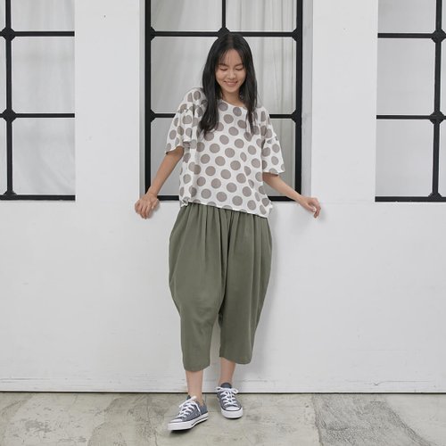 Bruce Linen Arc shaped Harem pants/Green