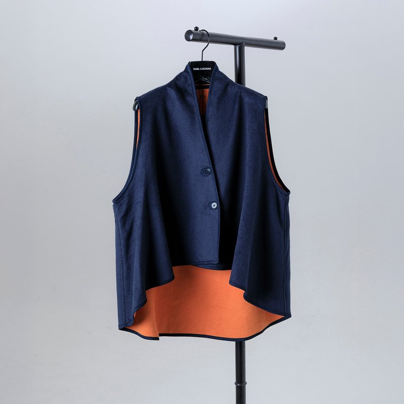 絨感傘型前短後長背心 - 背心/無袖上衣 - 其他材質 藍色