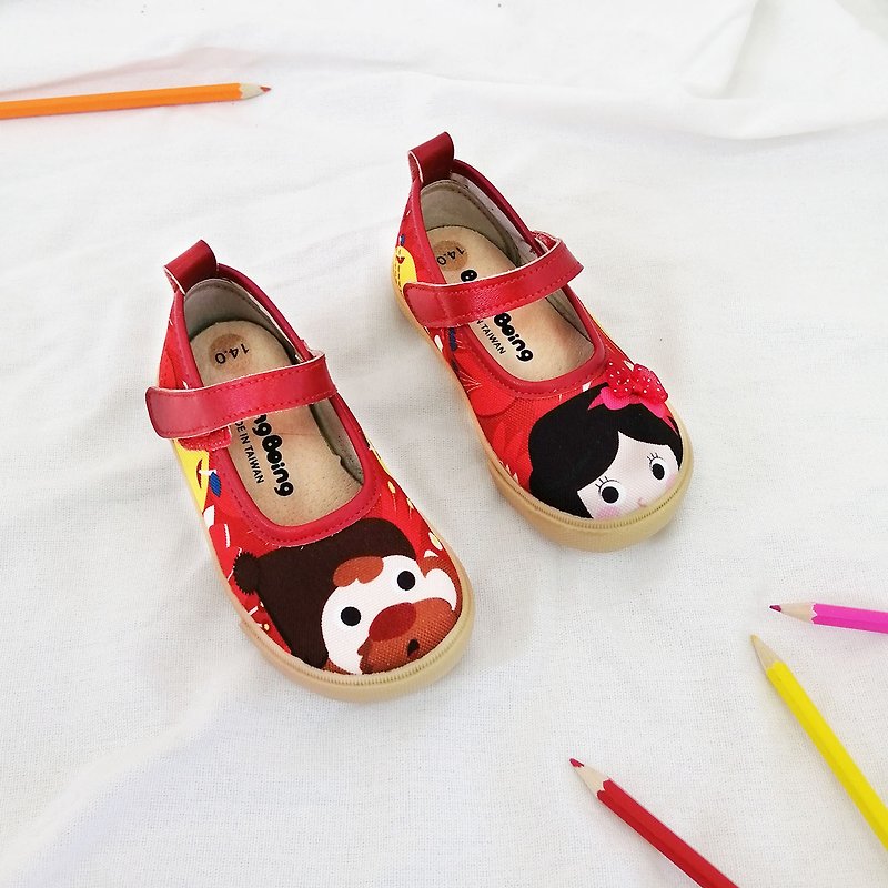 [Seasonal Sale] Zero Size Illustrated Doll Shoes Cheerful Snow White Red Children's Shoes - รองเท้าเด็ก - ผ้าฝ้าย/ผ้าลินิน สีแดง