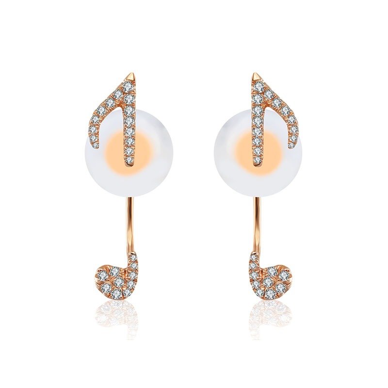 Eighth note Shape Diamond Earring - ต่างหู - โลหะ สีส้ม