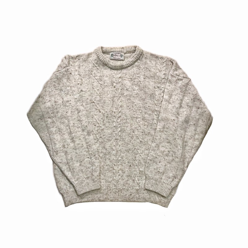 Vintage VINCI Traditional Aran Sweater 愛爾蘭漁夫毛衣 - 男毛衣/針織衫 - 羊毛 灰色