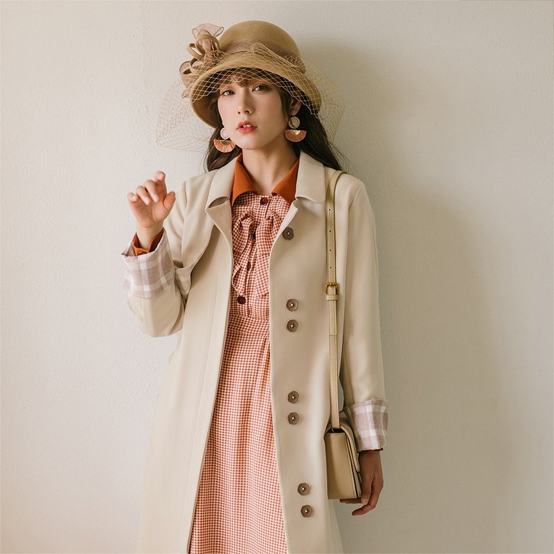 2020 windbreaker women's long section British style popular retro temperament loose dress - เสื้อสูท/เสื้อคลุมยาว - วัสดุอื่นๆ 