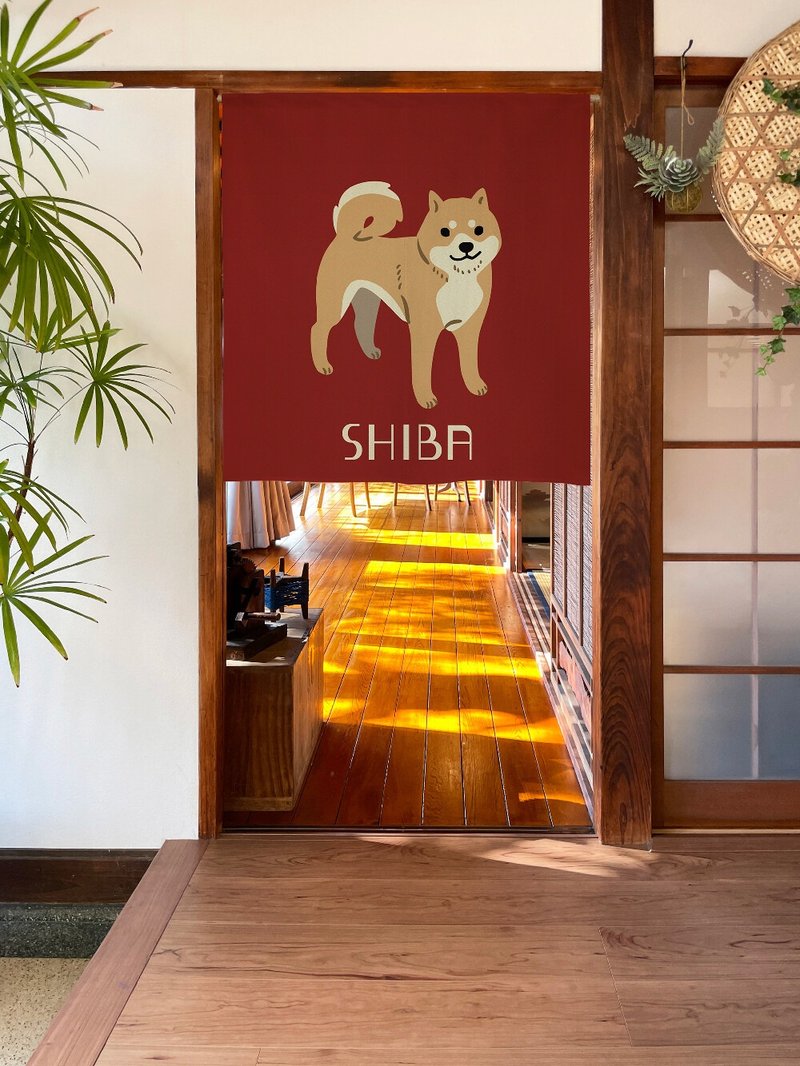 【預訂】日本製 紅色柴犬短門簾 - 門簾/門牌 - 棉．麻 紅色