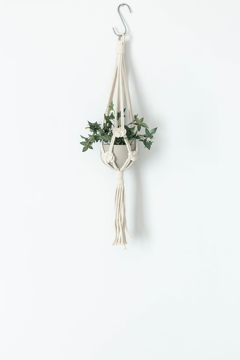 マクラメ植木鉢ハンギングロープ - 観葉植物 - コットン・麻 ホワイト