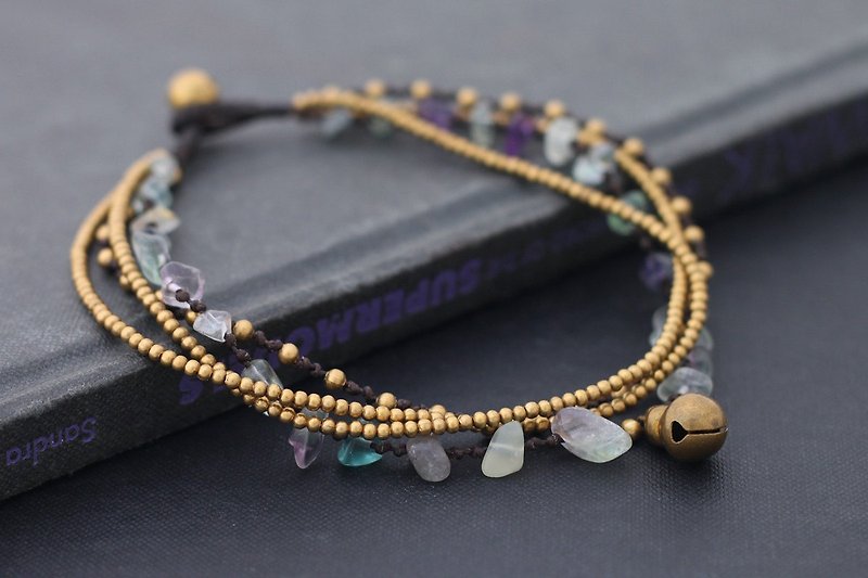 Rainbow Fluorite Brass Chain Layering Gypsy Anklets - Anklets & Ankle Bracelets - Stone Multicolor