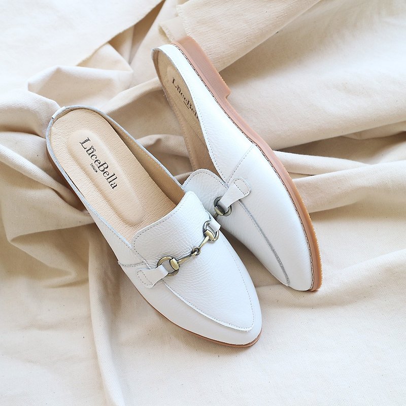 【Gleaner】leather Muller shoes - White - รองเท้ารัดส้น - หนังแท้ ขาว