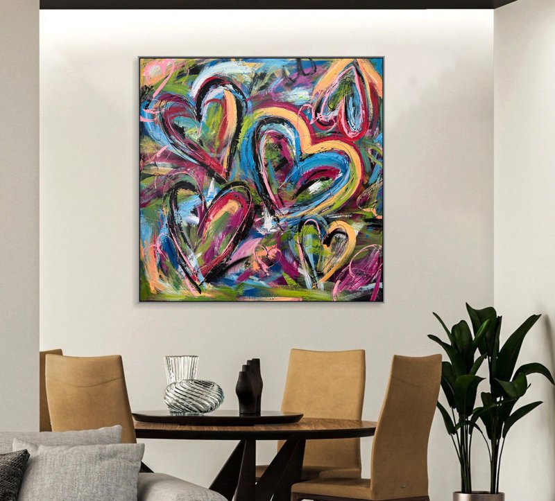 Original Painting Colorful Abstract Heart Art Bold and Vibrant Love Painting - ตกแต่งผนัง - อะคริลิค หลากหลายสี