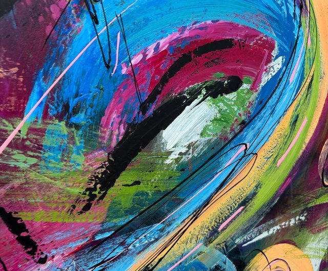 オリジナル絵画 カラフルな抽象的なハートアート 大胆で鮮やかな