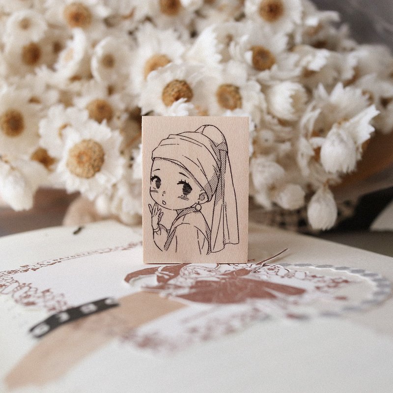 Li Kelike Famous Painting Series Original Wooden Stamp Little Girl - Stamps & Stamp Pads - Rubber 
