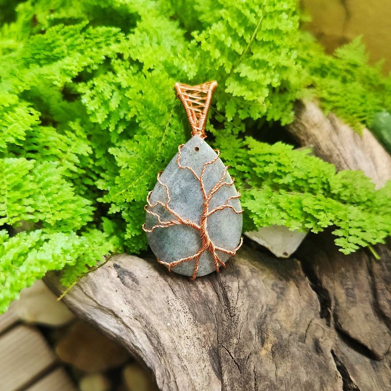 寶石 項鍊 綠色 - Spirituality : wire wrapping Labradorite pendant jewelry tree of life