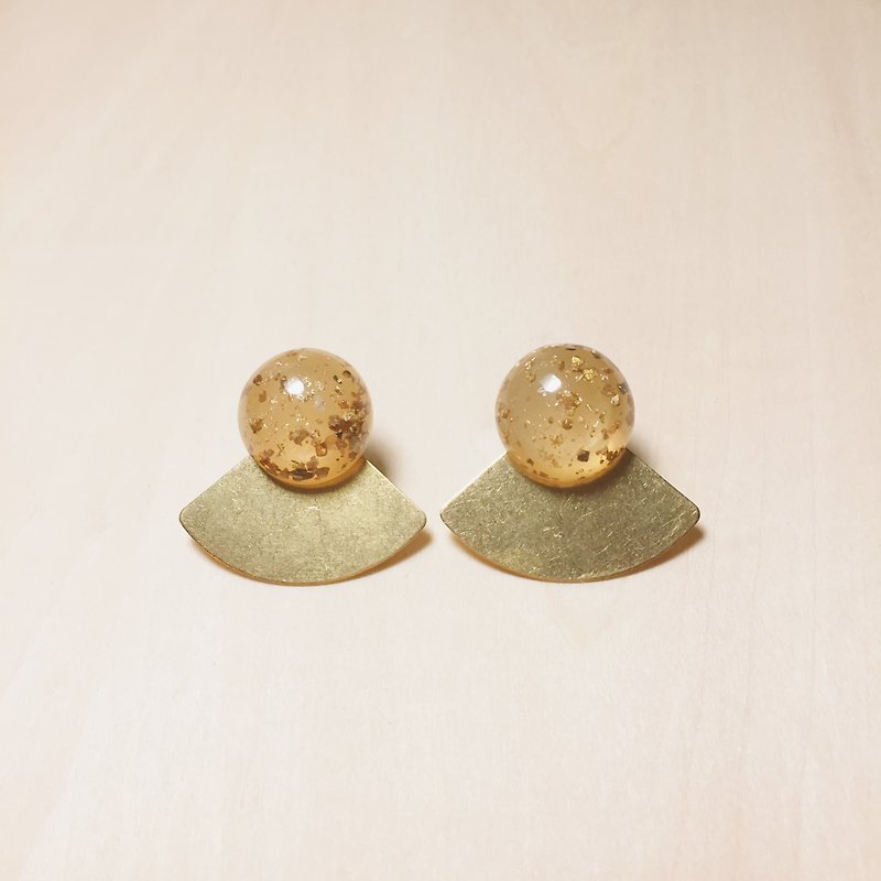 Retro separable dual amber sector of Bronze foil earrings - Earrings & Clip-ons - Copper & Brass Orange