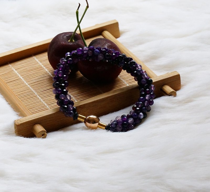 Kumihimo手織日本玻璃珠 + 切面瑪瑙手錬 SPS-01 ( Handmade Kumihimo Faceted Agate Bracelet ) - 手鍊/手環 - 寶石 紫色