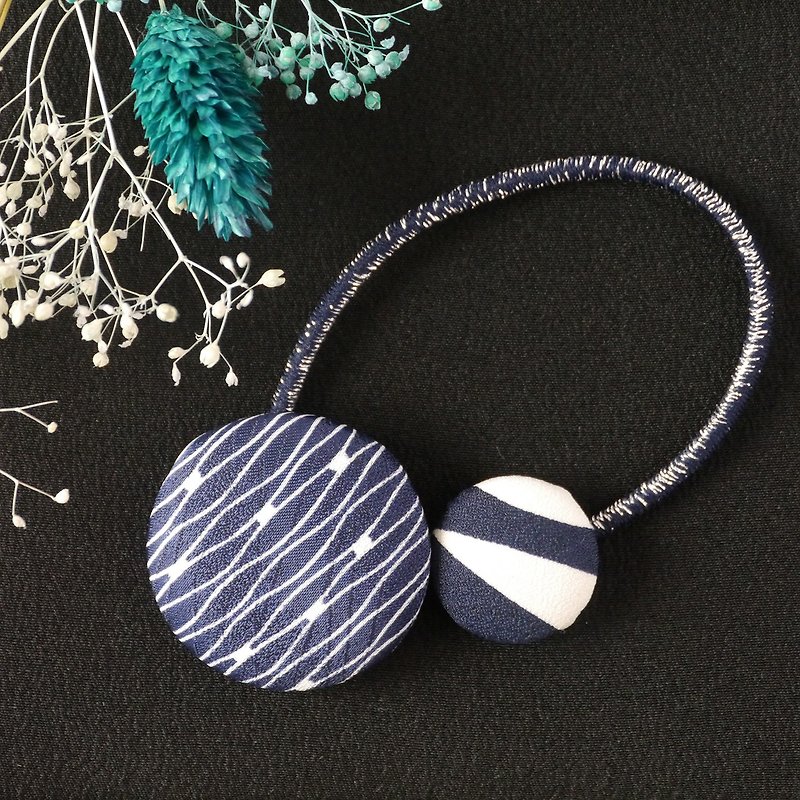 Happy hair ornament Kimono hair rubber 1 piece [Stripes] - Hair Accessories - Cotton & Hemp Blue