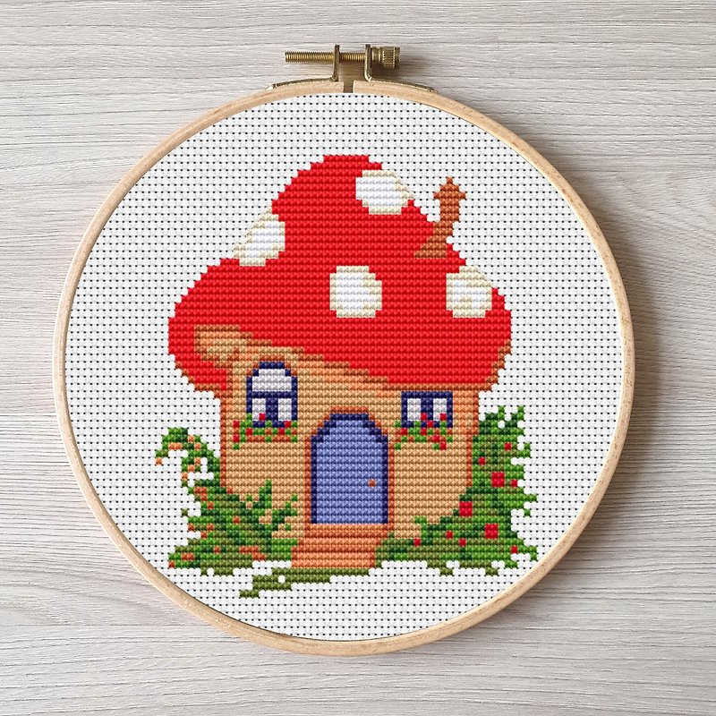 Mushroom cross stitch pattern pdf, easy embroidery DIY - Knitting, Embroidery, Felted Wool & Sewing - Thread Multicolor