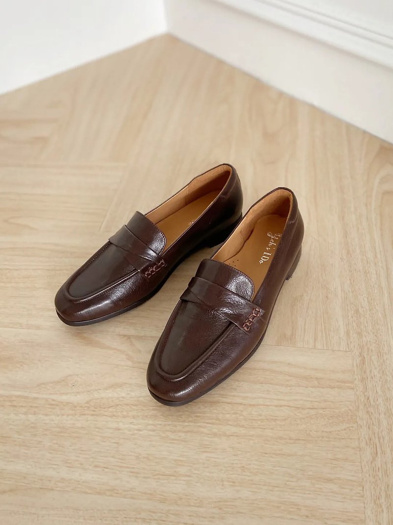 台灣手工經典紳士感樂福鞋 2.0 - 紅咖 - 女皮鞋 - 真皮 咖啡色