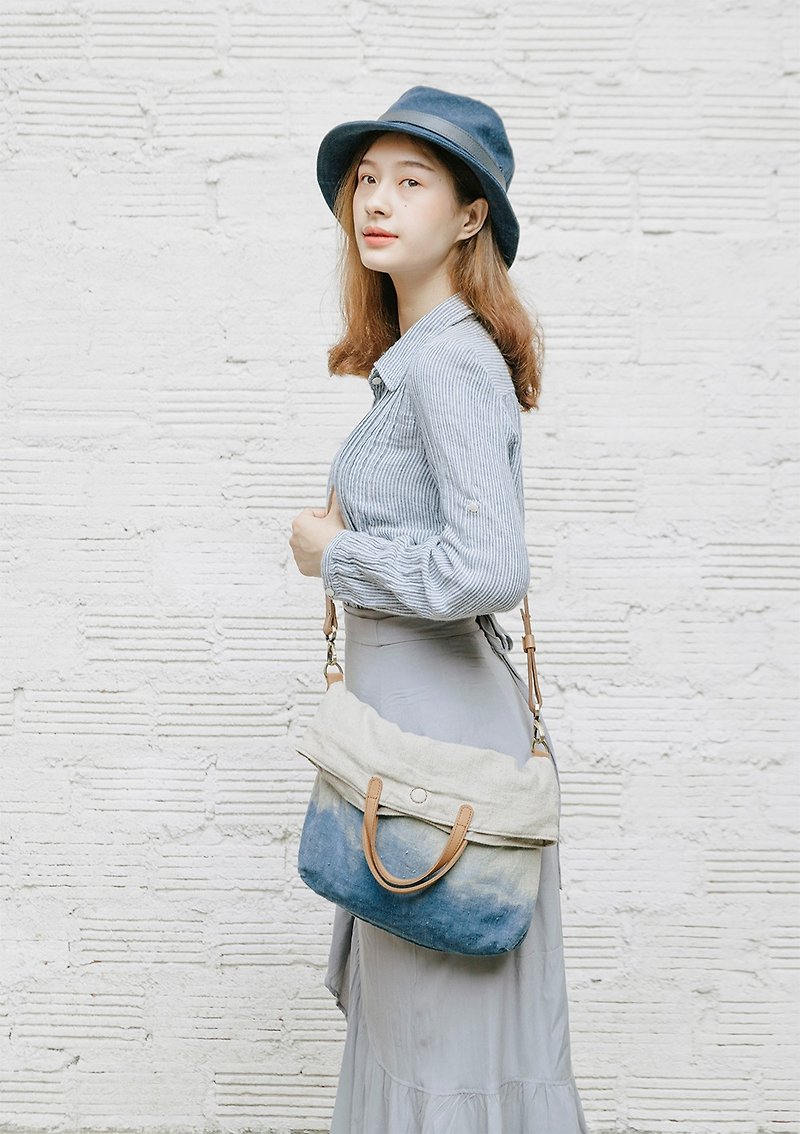  Linen and leather tote bag - Handbags & Totes - Cotton & Hemp Blue