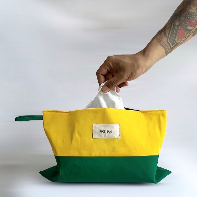 RICE BUG 手工撞色布衛生紙套 - 黃綠 - 紙巾盒 - 其他人造纖維 多色